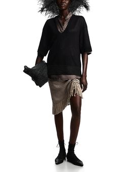 Emporio Armani Emporio Armani Heavy Canvas Fringe Trim Linen Skirt