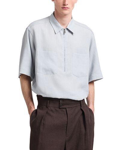Emporio Armani Emporio Armani Regular Fit Short Sleeve Zip Linen Shirt