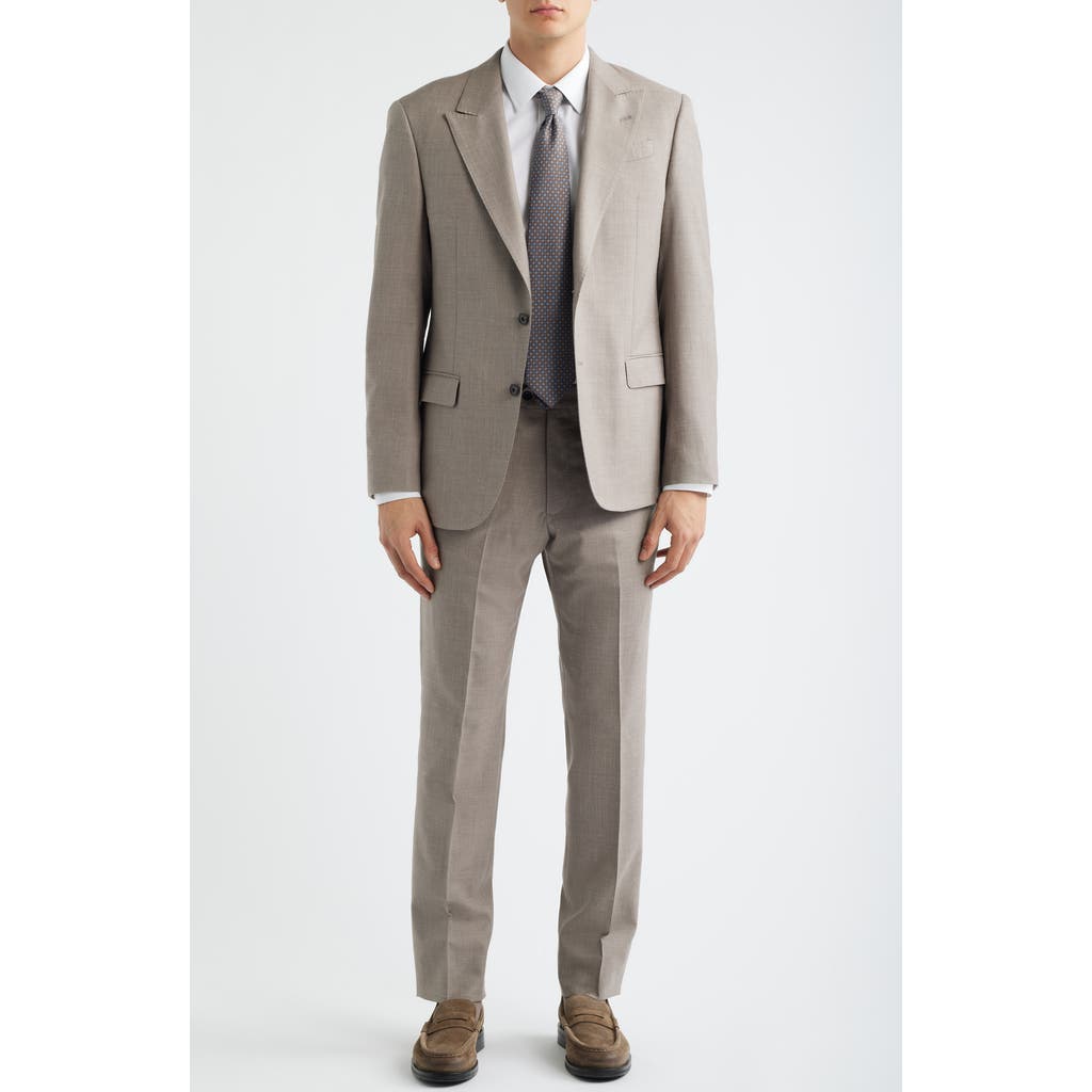 Emporio Armani Emporio Armani Tan Mélange Wool & Silk Blend Peak Lapel Suit 