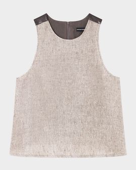 Emporio Armani Faux Leather-Yoke Linen Canvas Top