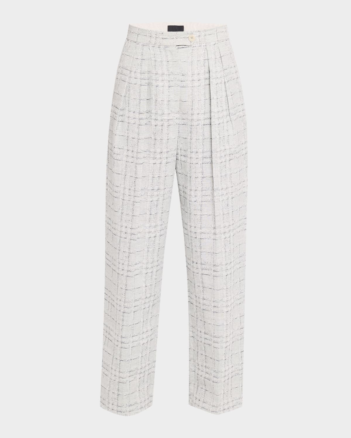 Emporio Armani Pleated Check Cotton-Linen Trousers