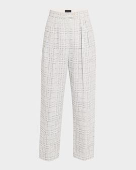 Emporio Armani Pleated Check Cotton-Linen Trousers