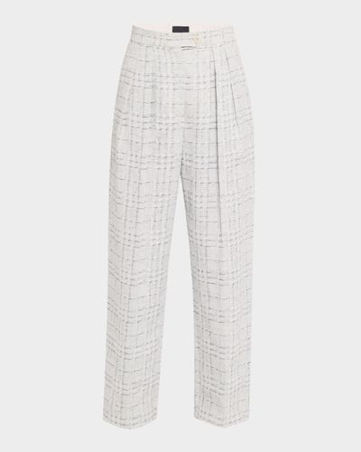 Emporio Armani Pleated Check Cotton-Linen Trousers