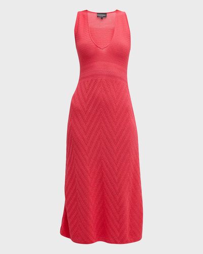 Emporio Armani Scoop-Neck Chevron Crochet Midi Dress