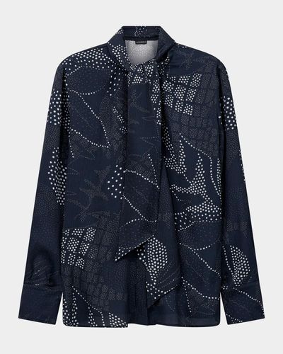 Emporio Armani Tie-Neck Abstract Creponne Shirt