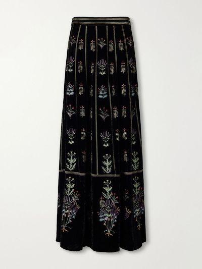EMPORIO SIRENUSE Camille Agra flower-embroidered velvet midi skirt