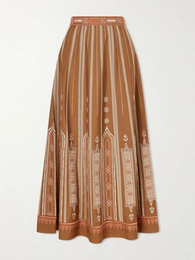 EMPORIO SIRENUSE Camille embroidered cotton-blend midi skirt