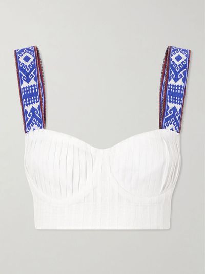 EMPORIO SIRENUSE Dalia pleated printed linen cropped top