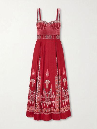 EMPORIO SIRENUSE Elida embroidered linen and cotton-blend maxi dress