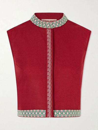 EMPORIO SIRENUSE Embroidered linen and cotton-blend blouse