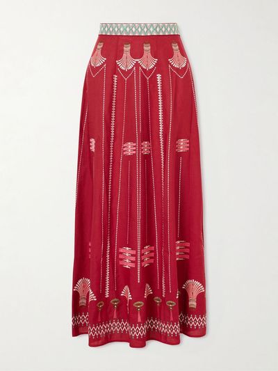 EMPORIO SIRENUSE Embroidered linen and cotton-blend maxi skirt