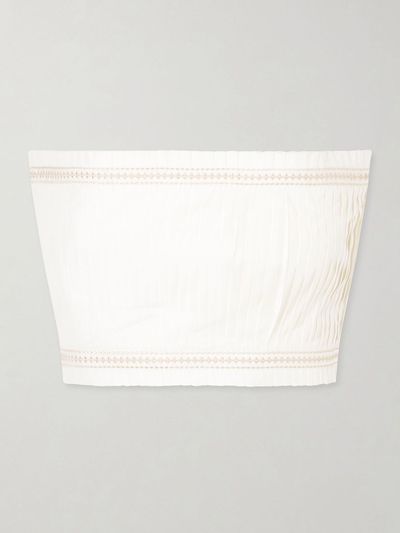 EMPORIO SIRENUSE Flavia strapless cropped embroidered pleated cotton-blend top
