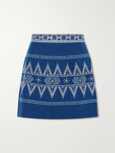 EMPORIO SIRENUSE Giuliana embroidered cotton and linen-blend mini skirt