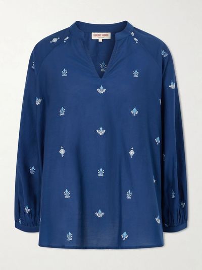 EMPORIO SIRENUSE Ilizia embroidered cotton and silk-blend blouse