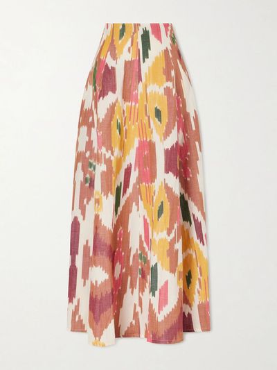 EMPORIO SIRENUSE Kika printed cotton and linen-blend maxi skirt