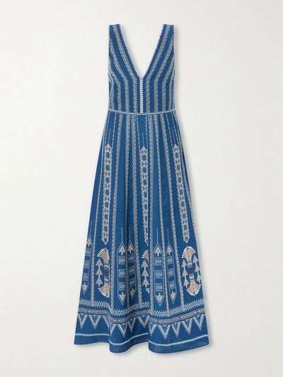 EMPORIO SIRENUSE Nellie embroidered cotton and linen-blend maxi dress