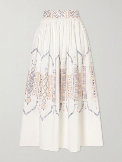 EMPORIO SIRENUSE Ombretta embroidered cotton-blend poplin midi skirt