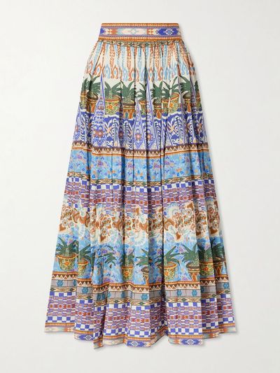 EMPORIO SIRENUSE Ombretta pleated printed cotton midi skirt