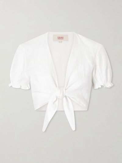 EMPORIO SIRENUSE Poppy knotted linen cropped top