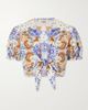 EMPORIO SIRENUSE Poppy knotted printed cotton-poplin cropped top - 1