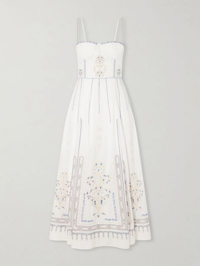 EMPORIO SIRENUSE Valya embroidered pleated cotton-poplin midi dress