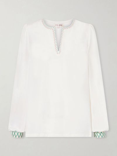 EMPORIO SIRENUSE Vera embroidered silk-crepe blouse