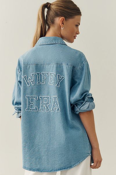 En Elly Wifey Era 100% Cotton Denim Buttondown Shirt Top