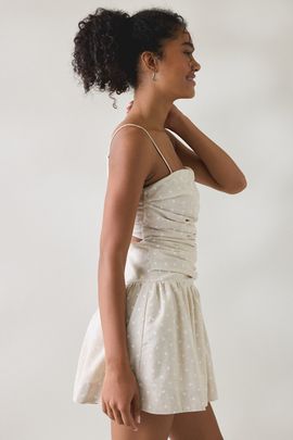 En Saison En Saison Elise Polka Dot Drop Waist Mini Dress in Ivory, Women's at Urban Outfitters