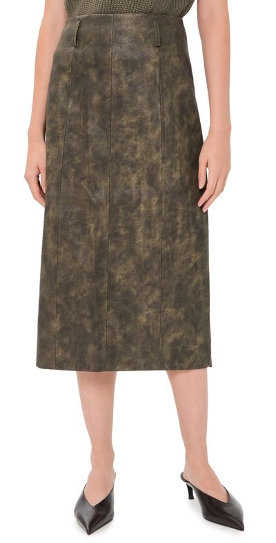 En Saison En Saison Faux Leather Margot Midi Skirt Olive
