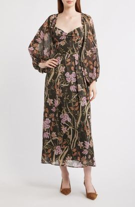 En Saison En Saison Floral Long Sleeve Chiffon Dress