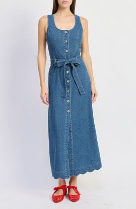 En Saison En Saison Heidi Polka Dot Denim Midi Dress