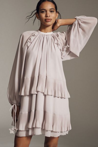 En Saison - Nicolette Long-Sleeve Tiered Chiffon Mini Dress En Saison - Nicolette Long-Sleeve Tiered Chiffon Mini Dress