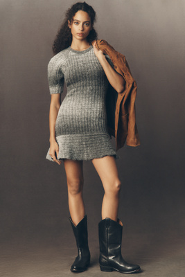 short sleeve sweater dress Short Sleeve V-Neck Sweater Dress- Dusty Blue M main image 0