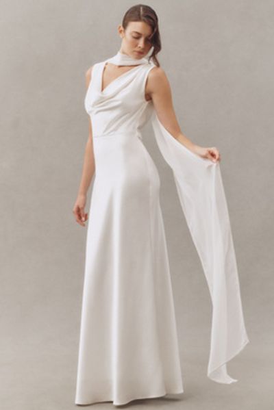 Enaura Chiffon Pearl-Trim Scarf
