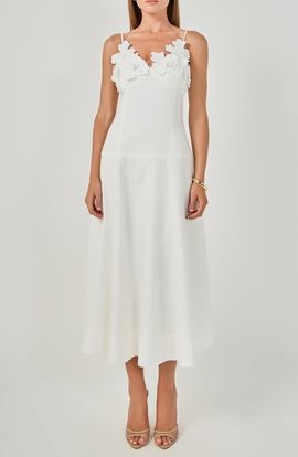 Endless Rose Endless Rose 3D Floral Detail Linen Midi Dress