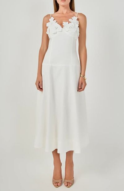 Endless Rose Endless Rose 3D Floral Detail Linen Midi Dress