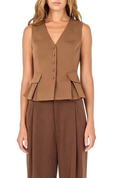 Endless Rose Endless Rose Button Detail Sleeveless Peplum Top