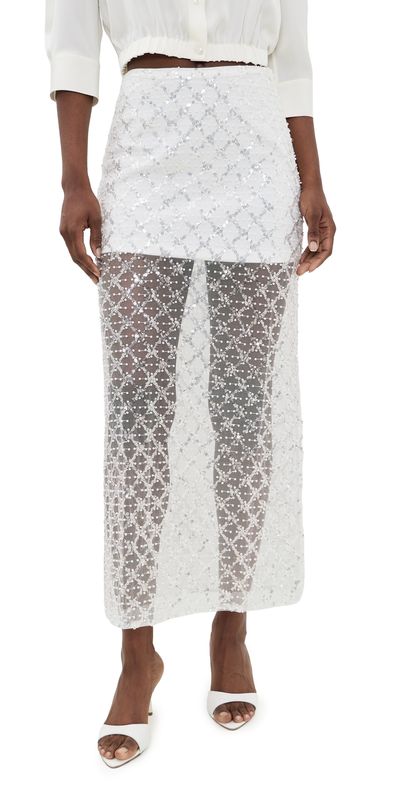 endless rose endless rose Embellished Mesh Maxi Skirt White