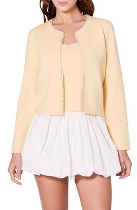 Endless Rose Endless Rose Faux Pearl Trim Cardigan