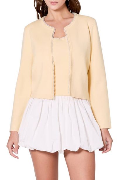 Endless Rose Endless Rose Faux Pearl Trim Cardigan