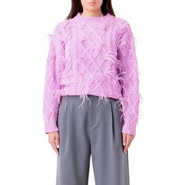 Endless Rose Endless Rose Feather Trim Cable Knit Sweater