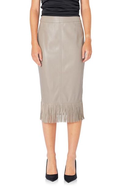 Endless Rose Endless Rose Fringe Faux Leather Midi Penci Skirt