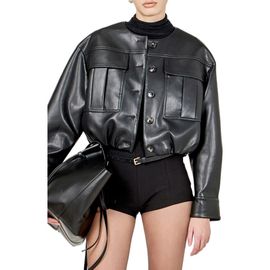 Endless Rose Endless Rose Gathered Hem Faux Leather Jacket