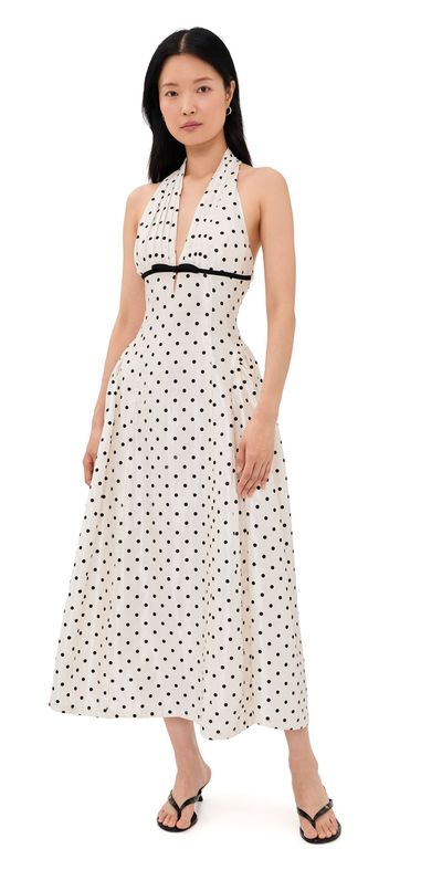 endless rose endless rose Halter Neck Polka-Dot Maxi Dress Off White