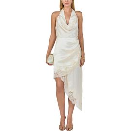 Endless Rose Endless Rose Lace Satin Asymmetric Halter Midi Dress
