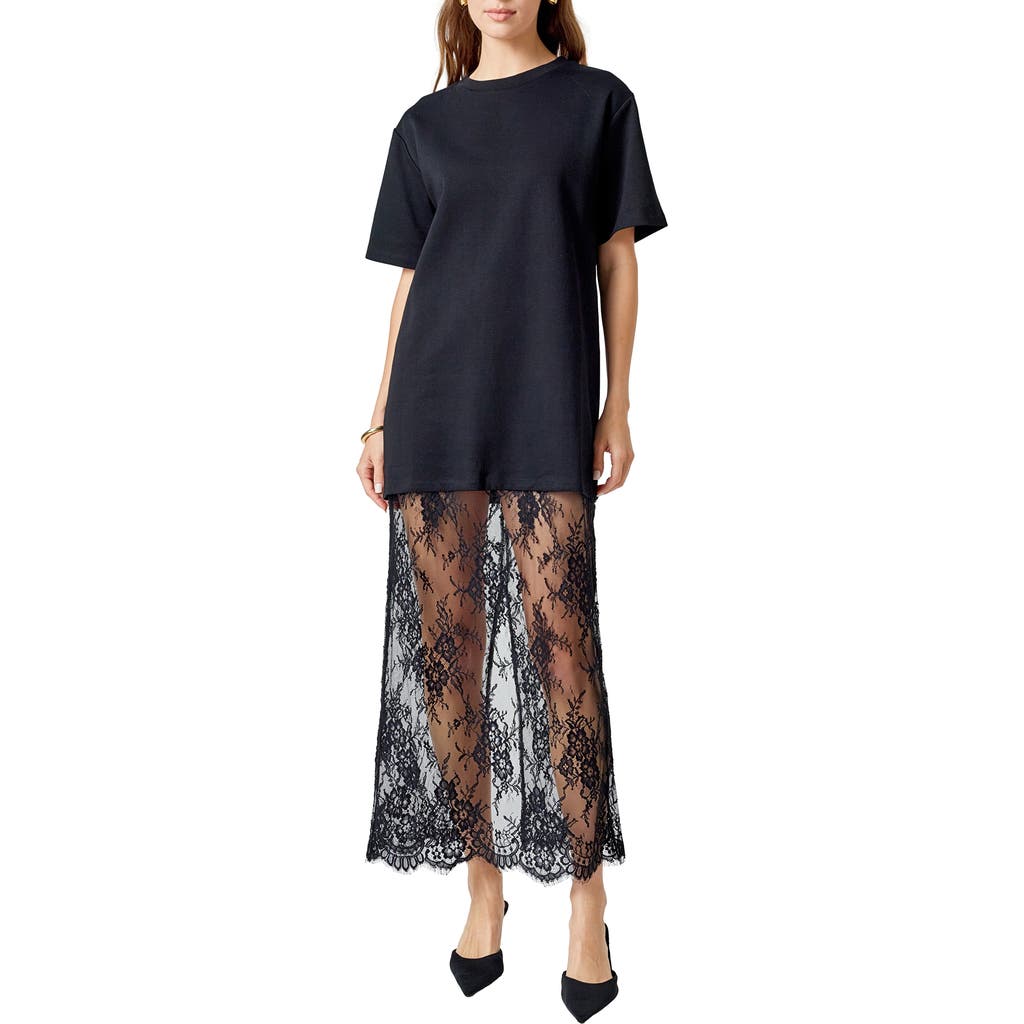 Endless Rose Endless Rose Mixed Media Cotton Knit & Lace T-Shirt Dress