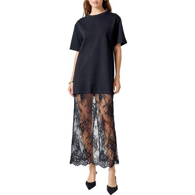 Endless Rose Endless Rose Mixed Media Cotton Knit & Lace T-Shirt Dress