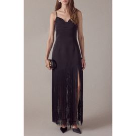 Endless Rose Endless Rose One-Shoulder Fringe Satin Maxi Dress
