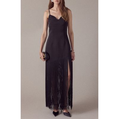 Endless Rose Endless Rose One-Shoulder Fringe Satin Maxi Dress