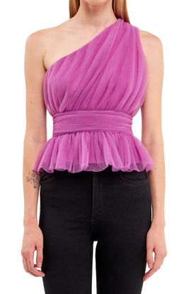 Endless Rose Endless Rose One-Shoulder Textured Tulle Top